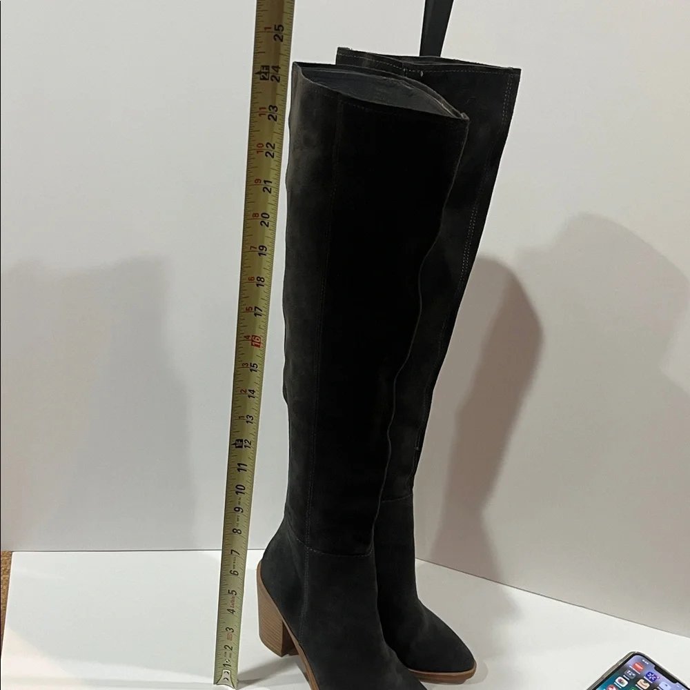Dark Gray Suede Knee-High Boots - Picture 6 of 14